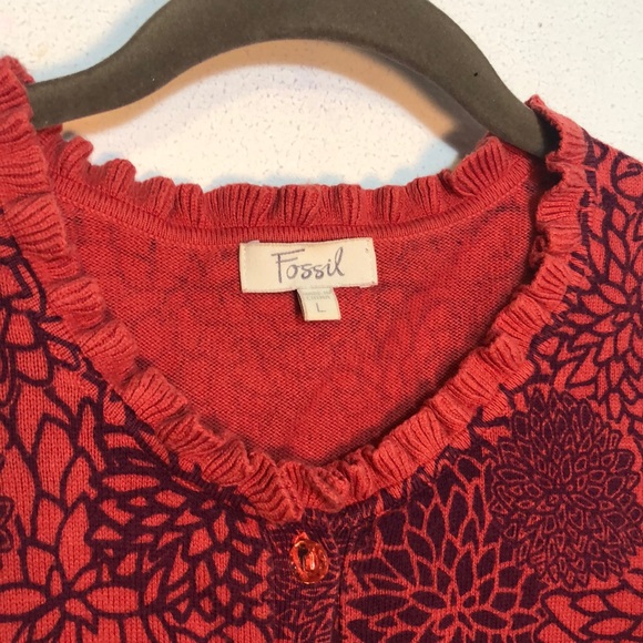 Fossil Cotton/Cashmere Cropped Cardigan, L, Orange & Purple Print - Picture 3 of 4